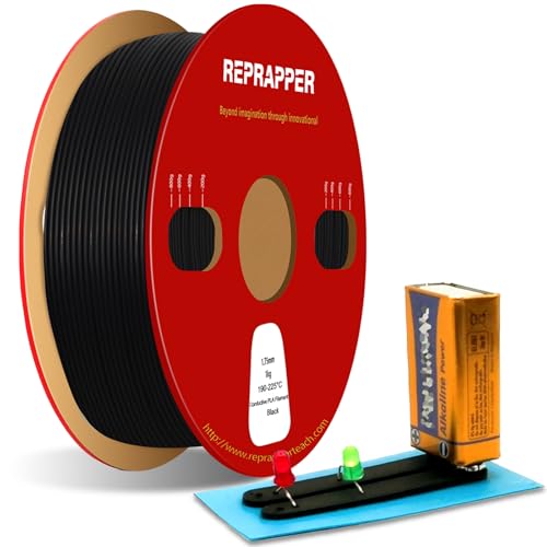 RepRapper Elektrisch leitfähiges PLA 3d drucker filament 1,75 mm 1kg Kartonspule Maßgenauigkeit +/- 0,03 mm, passend für die meisten FDM-Drucker, filament pla schwarz von Reprapper