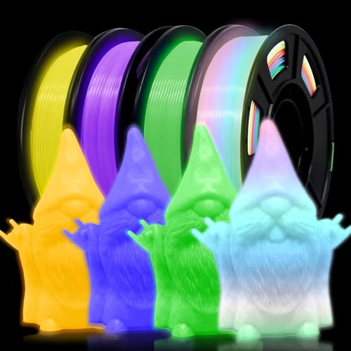 RepRapper Leuchtendes PLA Filament 1,75 mm Set, 3D Druck Leuchtendes Filament Set für 3D Drucker, pla glow in the dark 4 * 250g Set (Spule) Lila+Gelb+Grün+Weiß bis Regenbogen von Reprapper