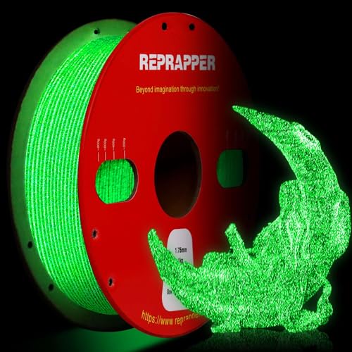 RepRapper PLA Filament 1.75, Glitter Glow in The Dark Grün 3D Drucker Filament, Shiny Galaxy 1KG PLA1.75mm(2.2lbs), Sparkle Laser Series 3D Druck Filament für 3D Drucker, Glow in The Dark Grün von Reprapper