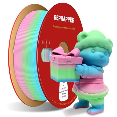 RepRapper Rainbow PLA-Filament, mehrfarbiges PLA 1,75 mm Filament (+-0,03 mm), Schnellwechsel 1 kg PLA-Filament 1,75 mm, mehrfarbige 3D-Druckmaterialien für 3D-Drucker, Matt Rainbow von Reprapper