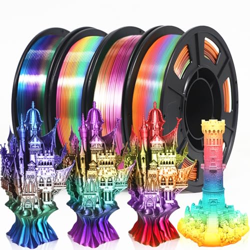 RepRapper Rainbow Satz mit 4 * 250g Silk Regenbogen PLA Filament 1.75 mm für 3D Drucker Shiny Hochglanz 3D Drucker Filament Mehrfarbig Silk PLA, Regenbogen 250g*4 von Reprapper