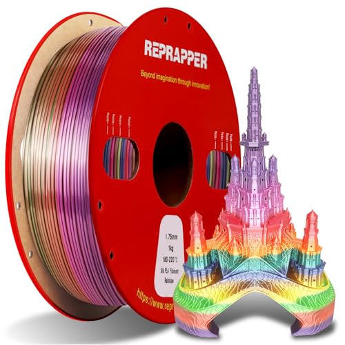 RepRapper Seide Regenbogen PLA Filament 1.75 mm, Seide Mehrfarbig 3D Drucker Filament PLA, Shiny Hochglanz Farbverlauf wechselnd 1KG Spule (2.2 LBS) für 3D Drucker，Seide Regenbogen Mehrfarbig von Reprapper