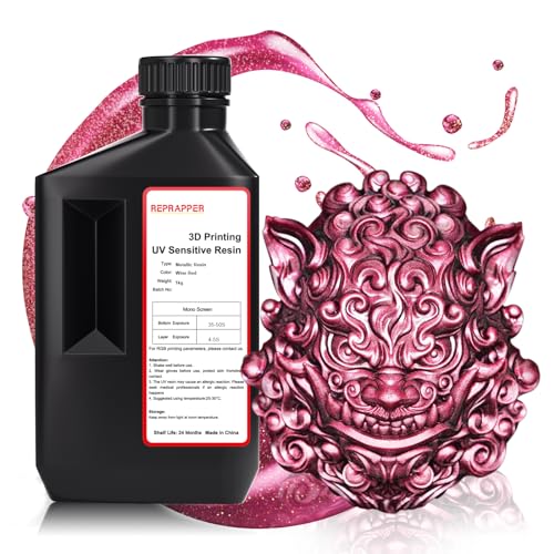 RepRapper Weinrot Metallischer Glanz 3D Drucker Resin, 405nm Schnelle UV-Aushärtung Standard Resin Photopolymer 3D Drucker Harz mit Metallischem Glanz für LCD Drucker, Granatglanz 1000g von Reprapper