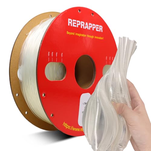 RepRapper TPU Filament 1,75 mm, 95A TPU 3D Drucker Filament, Flexibel und weich,Flexibel für Schnellen Druck, Maßgenauigkeit +/-0.03mm (1KG TPU Transparent) von Reprapper