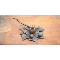 Bronze Kerzenhalter, Brutalist Eichenblatt Innendekoration, Kerzenständer von RepublicaVintage