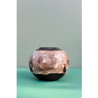 Vase Blumenvase Trend Vintage Braun Fatlava Optik Midcentury 60S 70S 60Iger 70Iger Keramik von Requisitenfundus