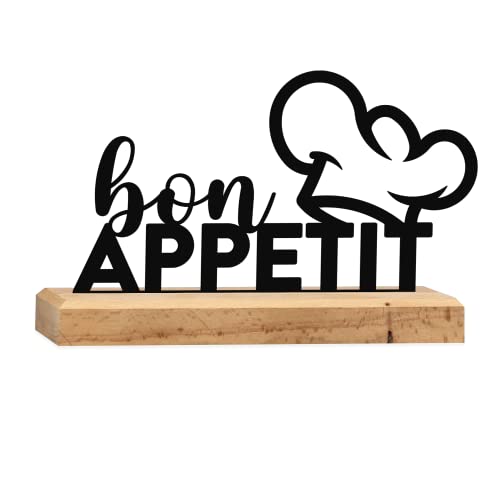 Rerum & Consilium Bon Appetit Schriftzug aus Holz und Metall | 21 x 12 cm | Hochwertige Küchen-Dekoration, Küchen Deko, Bon Appetit Schriftzug von Rerum & Consilium