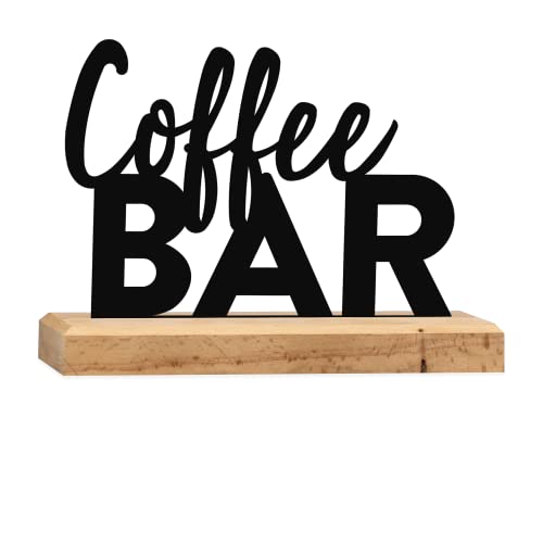 Rerum & Consilium Coffee Bar Schriftzug aus Holz und Metall | 17,5 x 13 cm | Hochwertige Café-Dekoration, Kaffee Deko, Kaffee Bar Schriftzug von Rerum & Consilium