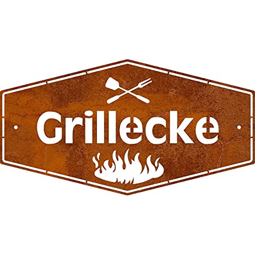 Rerum & Consilium Edelrost-Schild Grillecke L | 26,5 x 50 cm | BBQ Schild aus 1 mm Stahl | Grill Schild für Outdoor Küche | Made in Germany Grill Deko | Rost Schild | von Rerum & Consilium