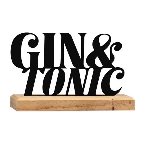 Rerum & Consilium Gin & Tonic Schriftzug aus Holz und Metall | 20 x 11 cm | Hochwertige Bar-Dekoration, Gin Tonic Deko, Gin Tonic Schriftzug von Rerum & Consilium