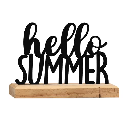 Rerum & Consilium Hello Summer Schriftzug aus Holz und Metall | 18,5 x 13 cm | Hochwertige Sommer-Dekoration, Sommer Deko, Sommer Schriftzug von Rerum & Consilium
