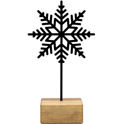 Rerum & Consilium Schneeflocke Metall/Holzaufsteller | Moderne Industrial Deko mit Holz & Metall | 25 x 15,5 cm | Minimalistische Weihnachtsdeko/Winterdeko von Rerum & Consilium