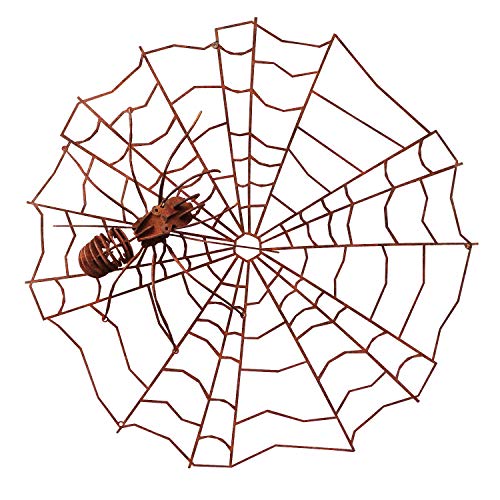 Rerum & Consilium Spinnennetz mit 3D Spinne L in Edelrost-Optik I Made in Germany I 57 x 57 cm I 1,1 kg I Stahl | Spinnendeko, Halloween, Halloweendeko, Spinne, Spinnennetz, Reptilien von Rerum & Consilium