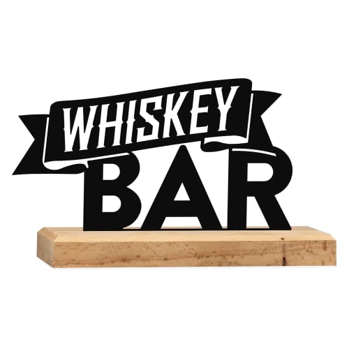 Rerum & Consilium Whiskey Bar Schriftzug aus Holz und Metall | 21 x 11,5 cm | Hochwertige Bar-Dekoration, Whiskey Deko, Whiskey Schriftzug von Rerum & Consilium