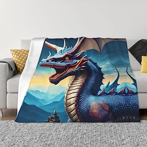 Überwurfdecke mit brüllendem Drachen, warm, ultraweich, Micro-Fleece-Decke für Couch, Bett, Wohnzimmer, Camping, Dekoration, 203,2 x 152,4 cm von ResKiu