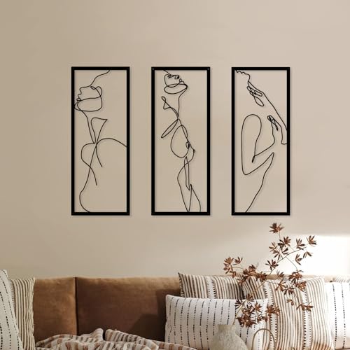 Resama 3 Stück Metall Minimalistische Abstrakte Frau Wandkunst Modern Single Line Female Home Hanging Wandkunst Dekor für Wohnzimmer Schlafzimmer Badezimmer(Schwarz,Eleganter Körper) von Resama