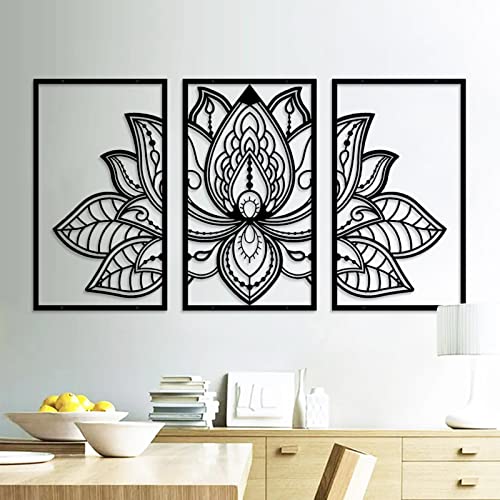 Resama 3 Pcs Lotusblume Wandkunst Dekor Metall Mandala Wanddekoration Einzigartige Lotusblume Wandkunst für Wohnzimmer, Schlafzimmer, Büro und Yoga Raum hängende Dekoration (Schwarz, groß) von Resama