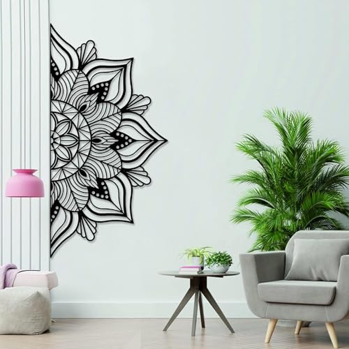 Resama Großes Metall Mandala Wanddekor, Einzigartige Lotusblume Wandkunst, Geeignet für Büro und Haus Innen- und Außendekoration (Schwarz) von Resama