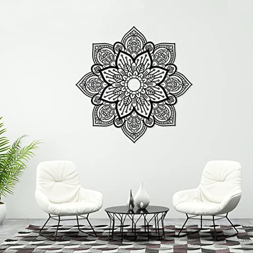 Resama Schwarz Große Metall Runde Mandala Wand Dekor, Einzigartige Lotus Blumen Wand Kunst für Wohnzimmer Schlafzimmer Badezimmer Korridor Home Zimmer und Büro Dekoration… von Resama