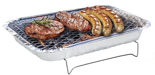 RESCH 502602 mobiler Holzkohle Einweg-Grill mit Kohle & Rost, ideal für 2 Personen Aluminium Schale Tischgrill tragbar, Holzkohlegrill ideal für unterwegs, 31 x 24 x 4,8 cm von Resch