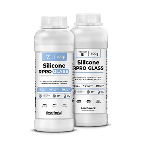 Flüssiges Silikon Kautschuk 1:1 R PRO GLASS, Abformsilikon weich, dubliersilikon ungiftiges und sicheres, silikon zur Silikonform Herstellung, Ideal für DIY-Harzformen, Silikonformen (1 kg) von Reschimica