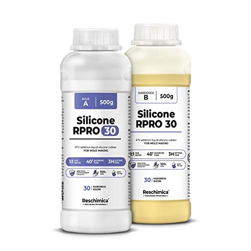 Premium Flüssig Silikonkautschuk 1:1 R PRO 30, abformsilikon für Epoxidharz, Beton, Seife, Wachs, dubliersilikon, abdruckmasse, Silikon zur Silikonform Herstellung, Silikon für DIY Harzformen (1 kg) von Reschimica