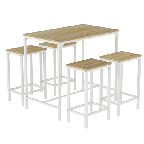 ReseeZac Bar Tisch mit 4 Barstühlen,Küche Esszimmer Set,Bar Tisch und Barhocker Set,Für Küche Esszimmer Wohnzimmer Taverne,Eiche Maserung+Weißer Metallrahmen,Bar Tisch 100x60x90CM,Barhocker 30x40x65CM ReseeZac Bar Tisch mit 4 Barstühlen,Küche Esszimmer Set,Bar Tisch und Barhocker Set,Für Küche Esszimmer Wohnzimmer Taverne,Eiche Maserung+Weißer Metallrahmen,Bar Tisch 100x60x90CM,Barhocker 30x40x65CM von ReseeZac