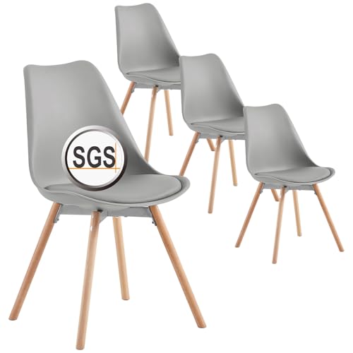 ReseeZac Set aus 4 skandinavischen Esszimmerstühlen grau SGS-getestet gepolsterte Küchenstühle Bürostühle Kosmetikstühle für Wohnzimmer Esszimmer Schlafzimmer von ReseeZac
