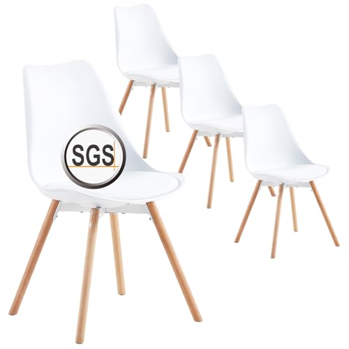 ReseeZac Set aus 4 skandinavischen Esszimmerstühlen weiß SGS-geprüft gepolsterte Küchenstühle Bürostühle Kosmetikstühle für Wohnzimmer Esszimmer Schlafzimmer von ReseeZac