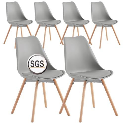 ReseeZac Set aus 6 skandinavischen Esszimmerstühlen grau SGS-getestet gepolsterte Küchenstühle Bürostühle Kosmetikstühle für Wohnzimmer Esszimmer Schlafzimmer von ReseeZac