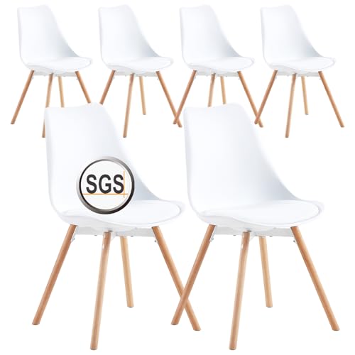 ReseeZac Set aus 6 skandinavischen Esszimmerstühlen weiß SGS-geprüft gepolsterte Küchenstühle Bürostühle Kosmetikstühle für Wohnzimmer Esszimmer Schlafzimmer von ReseeZac
