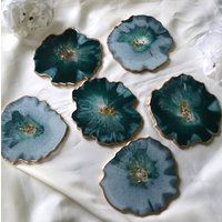 Untersetzer Petrol, Tischdeko Mint, Resin Set, Dekoration Smaragdgrün von ResinTraeume