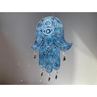 Resin Hamsa Mit Wandhalterung Fatimas Hand Blau Weiß Silber Glas Kristallen/Dekoration/Geschenk/Epoxidharz/Handmade /Ramadan Kunst von Resinartbylena