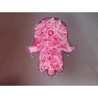 Resin Hamsa Mit Wandhalterung Fatimas Hand Pink Silber Glas Kristallen/Dekoration/Geschenk/Epoxidharz/Handmade /Ramadan Kunst von Resinartbylena
