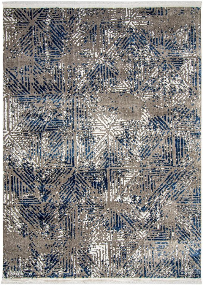 Teppich Oslo 2210, RESITAL The Voice of Carpet, rechteckig, Höhe: 12 mm, Kurzflor, modernes Design, Hoch-Tief Effekt, mit Fransen von Resital The Voice Of Carpet