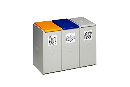 Resorti Wertstoffsammler Karat 60 Liter Deckel und Klemmring in 4 Größen erhältlicher Abfallbehälter Abfalleimer Abfalltrenner Mülleimer (3er) von Resorti