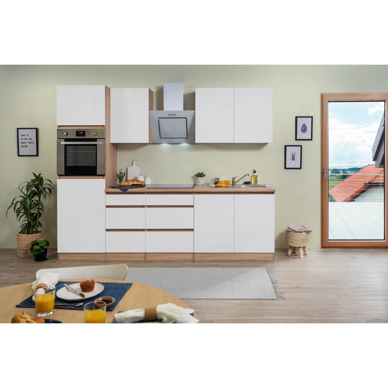 Respekta Küchenzeile GLRP270HESWM Grifflos 270 cm Weiß matt-Sonoma Eiche von Respekta Premium