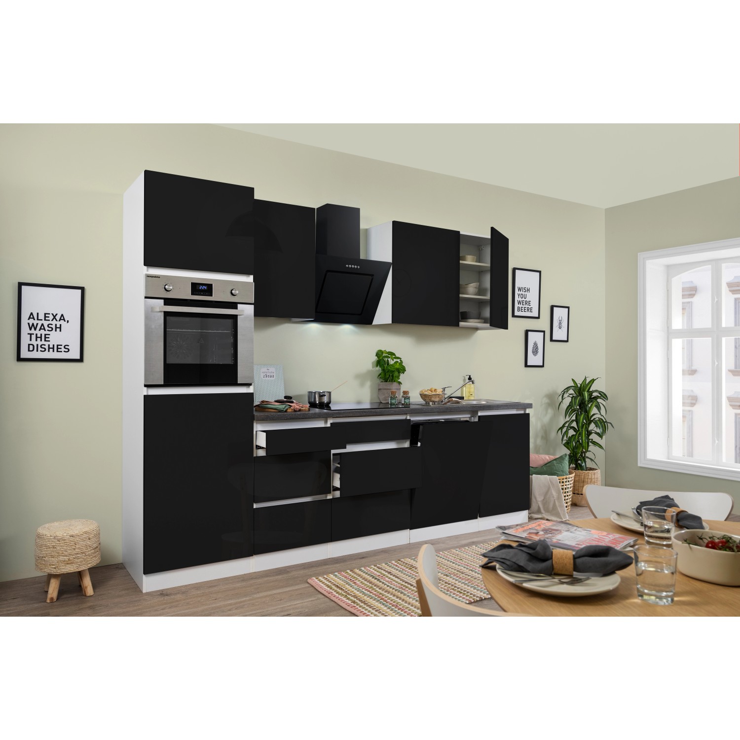 Respekta Küchenzeile GLRP280HWS 280 cm Schwarz Hochglanz Granit-Optik Grifflos Respekta Küchenzeile GLRP280HWS 280 cm Schwarz Hochglanz Granit-Optik Grifflos von Respekta Premium