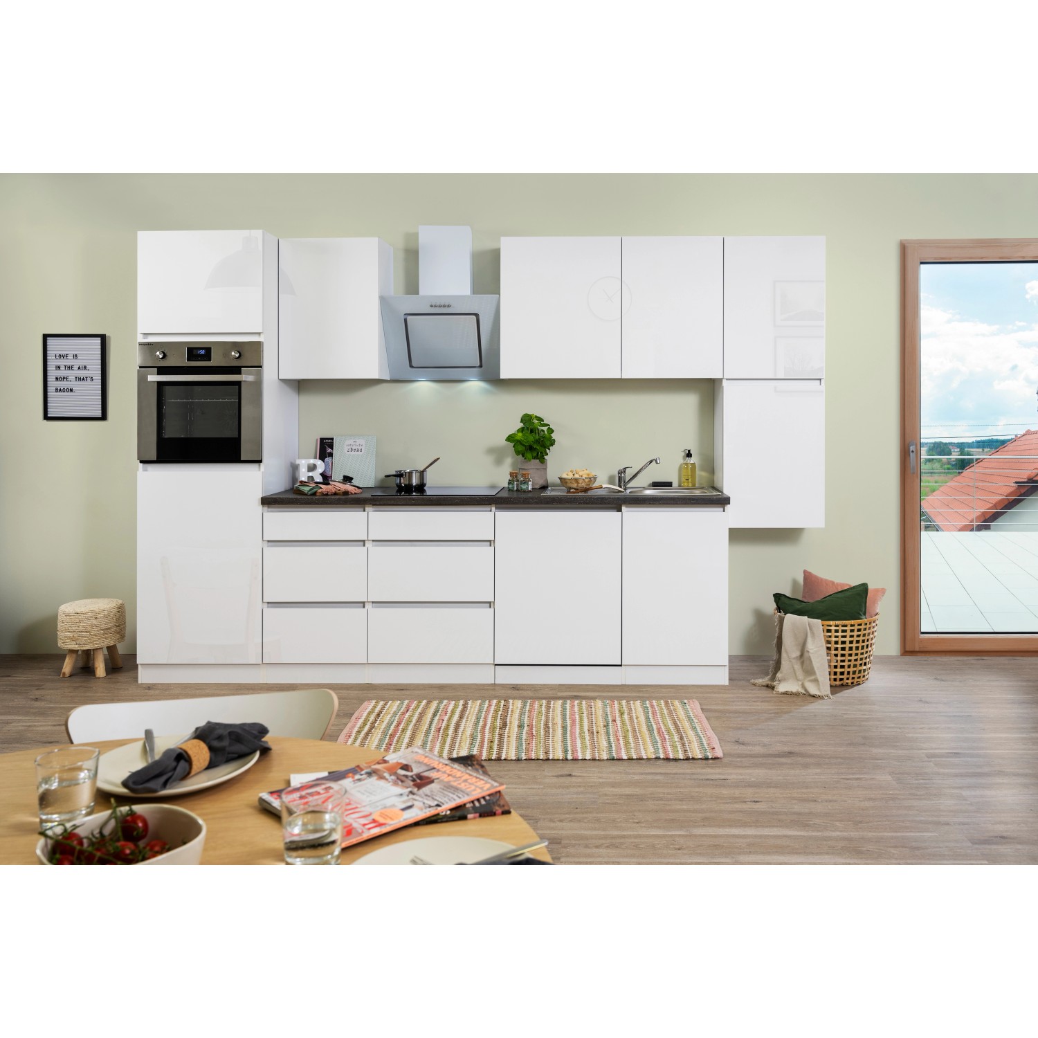Respekta Küchenzeile/Küchenblock GLRP330HWW Grifflos 330 cm Weiß Hochglanz von Respekta Premium