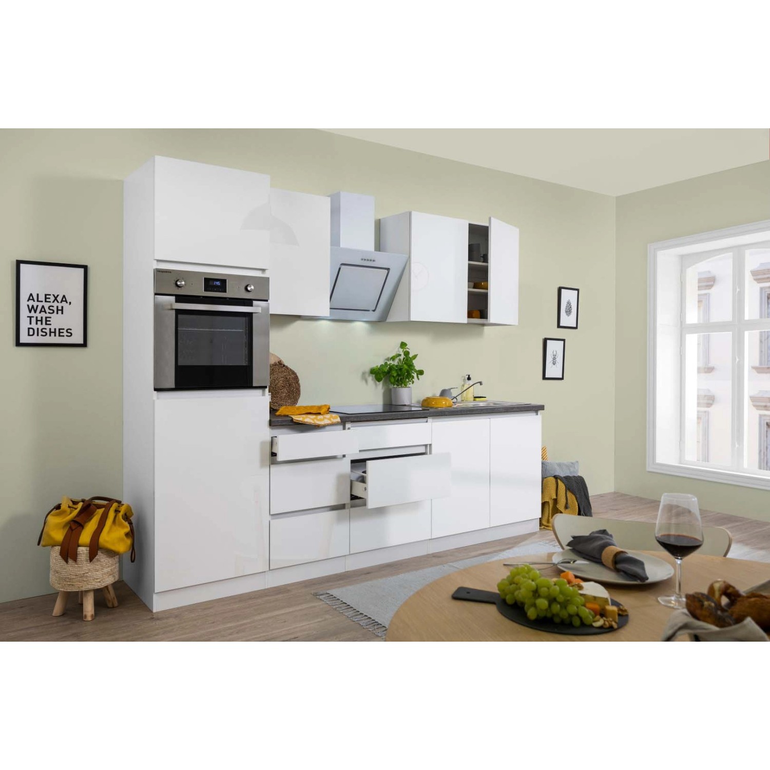 Respekta Küchenzeile ohne E-Geräte 270 cm Grifflos Weiß Hochglanz von Respekta Premium