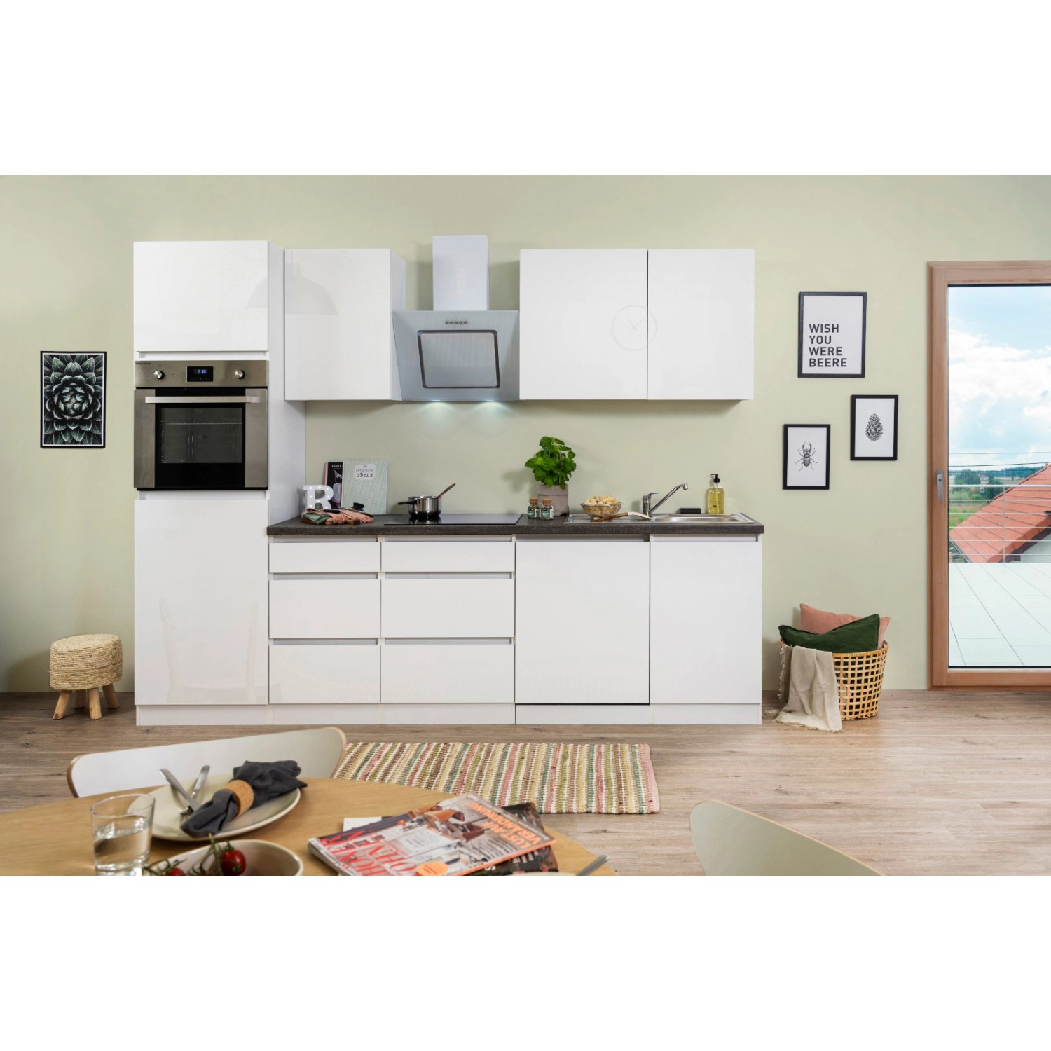 Respekta Küchenzeile ohne E-Geräte 280 cm Grifflos Weiß Hochglanz von Respekta Premium