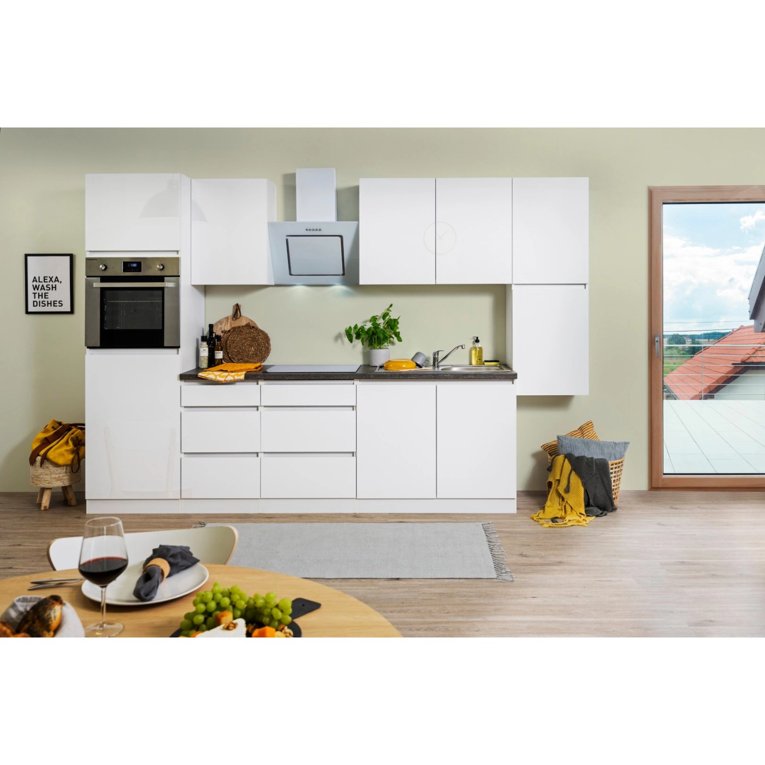 Respekta Küchenzeile ohne E-Geräte 320 cm Grifflos Weiß Hochglanz von Respekta Premium