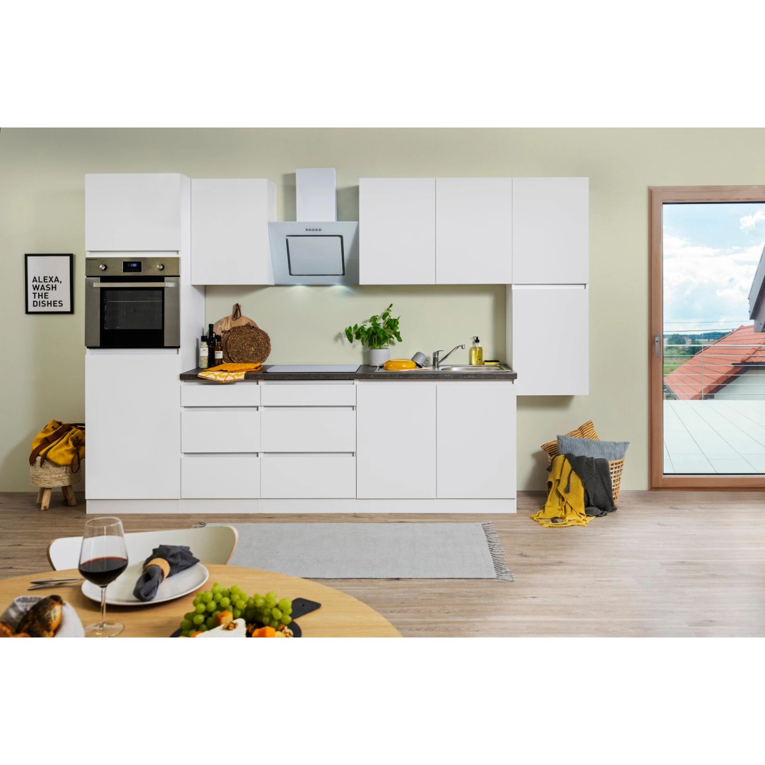 Respekta Küchenzeile ohne E-Geräte 320 cm Grifflos Weiß Matt von Respekta Premium