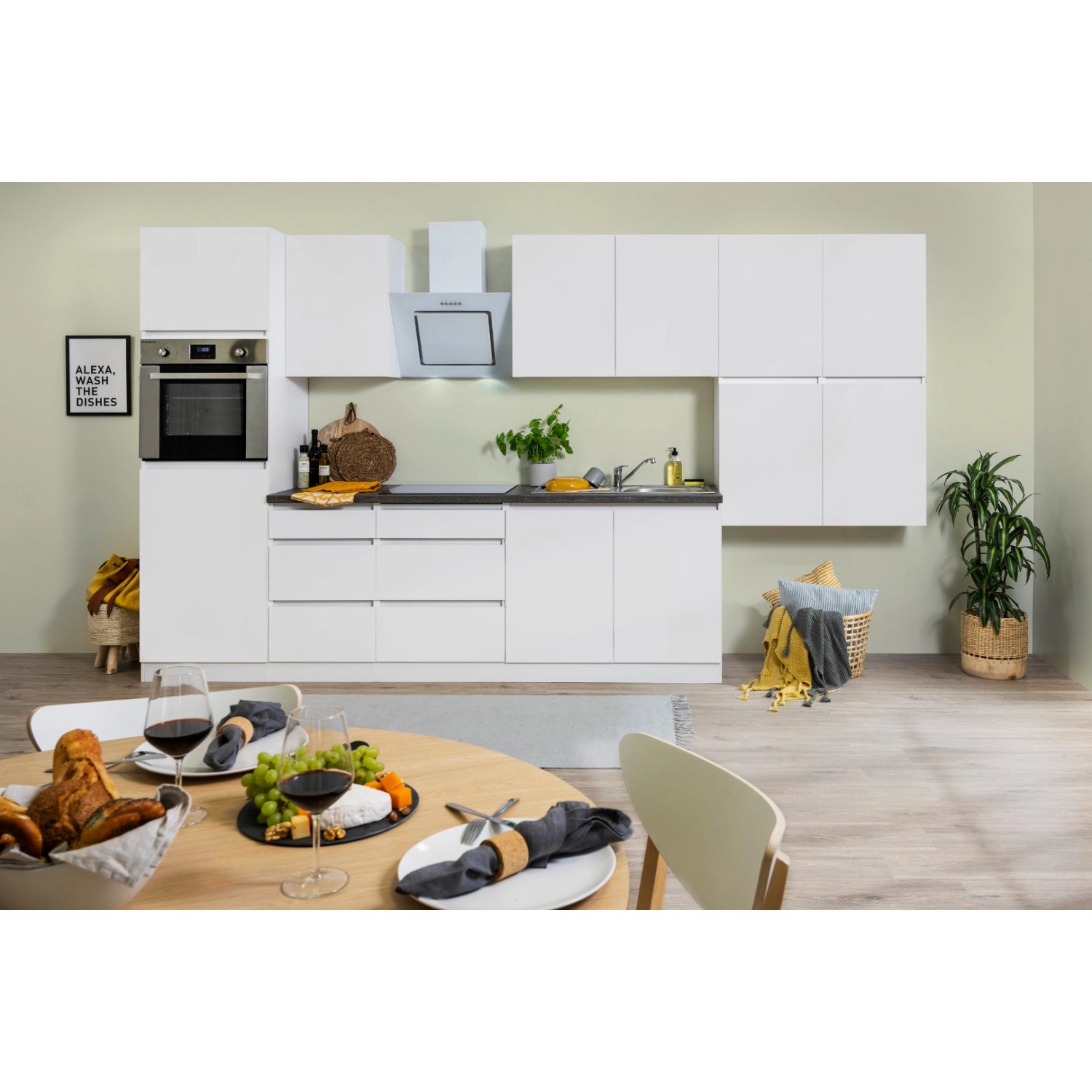 Respekta Küchenzeile ohne E-Geräte 370 cm Grifflos Weiß Matt von Respekta Premium