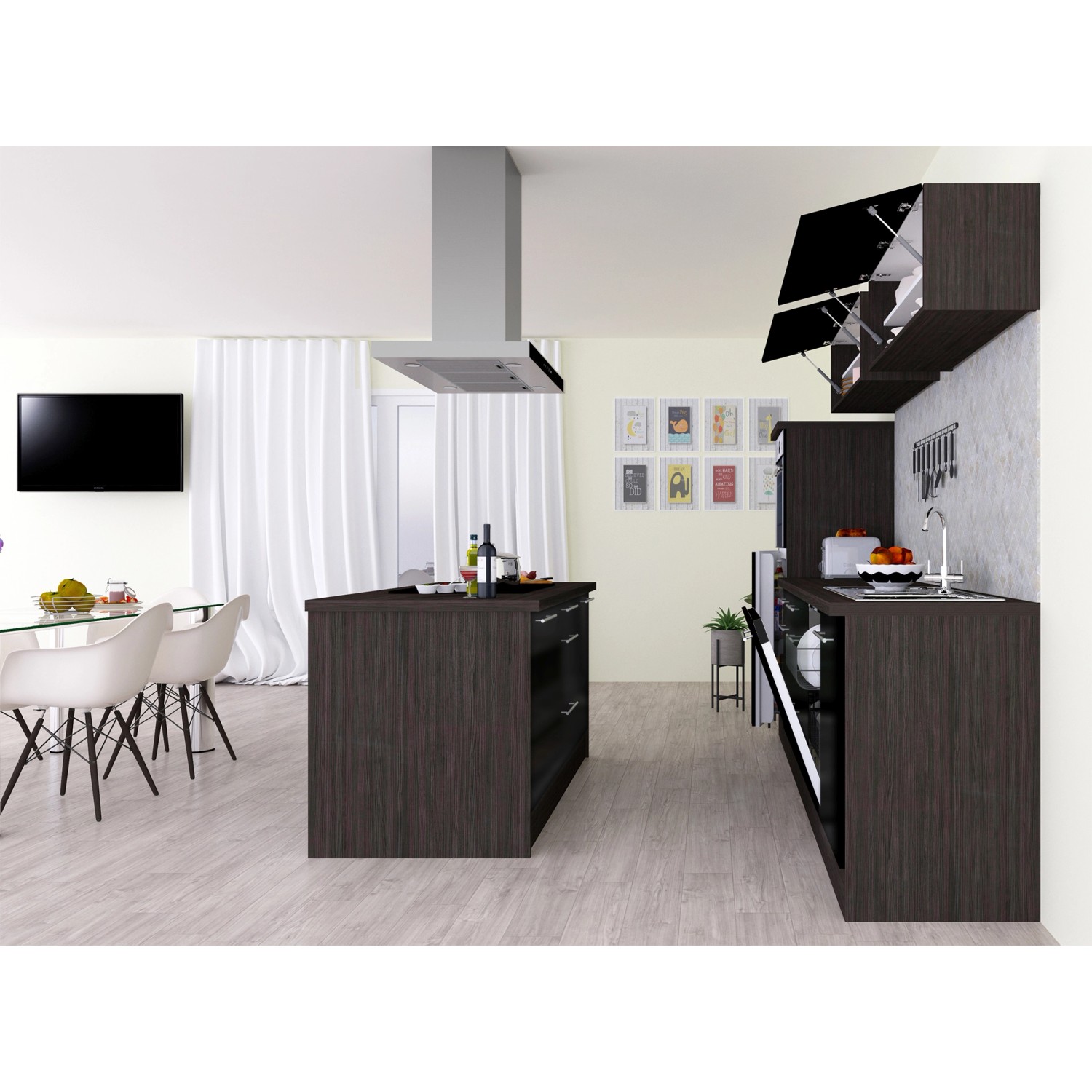 Respekta Premium Inselküche 280 cm Schwarz Hochglanz-Eiche Grau Respekta Premium Inselküche 280 cm Schwarz Hochglanz-Eiche Grau von Respekta Premium