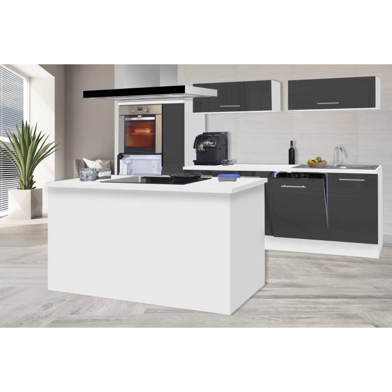 Respekta Premium Inselküche 310 cm Grau Hochglanz-Weiß von Respekta Premium