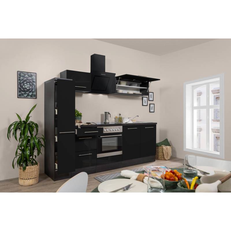 Respekta Premium Küchenzeile 240 cm Schwarz Hochglanz-Eiche Grau von Respekta Premium