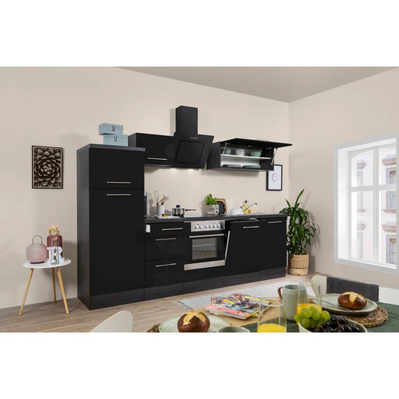 Respekta Premium Küchenzeile 280 cm Schwarz Hochglanz-Eiche Grau von Respekta Premium