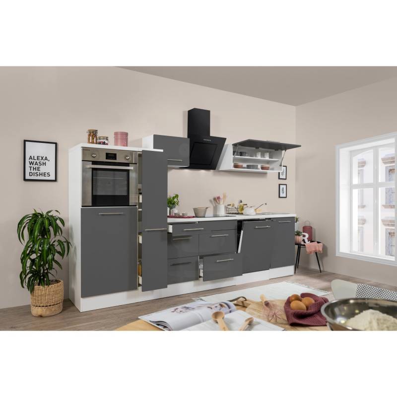 Respekta Premium Küchenzeile 310 cm Hochbau Grau Hochglanz-Weiß von Respekta Premium