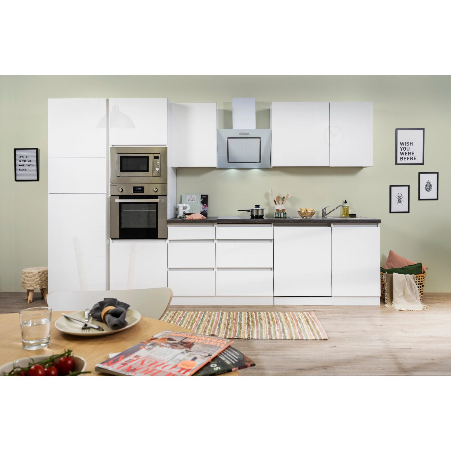 Respekta Premium Küchenzeile GLRP345HWWGKE 345 cm Weiß Hochglanz von Respekta Premium